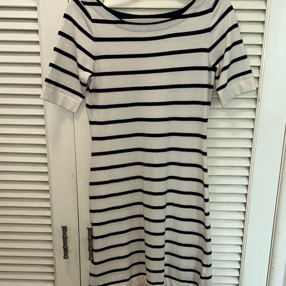 Boston Proper Black and White Striped Midi Dress - Picture 1 of 14